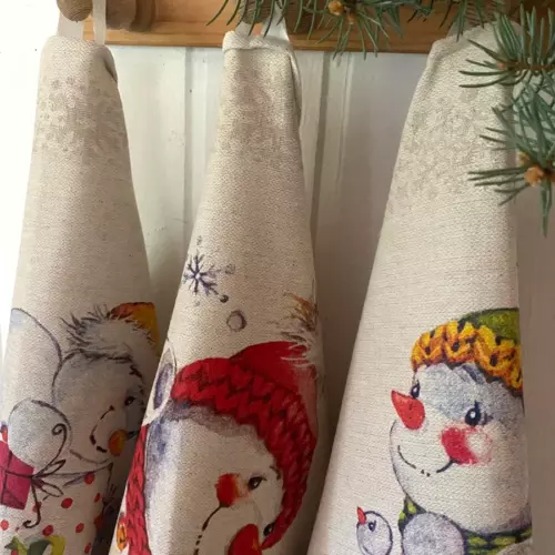 Льняные кухонные полотенца Новогодняя канитель